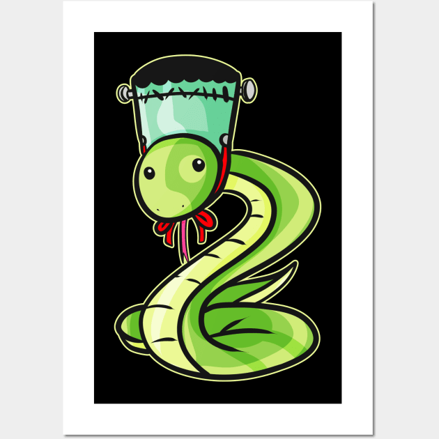 A Snake wears a Frankenstein Costume on Halloween Wall Art by SinBle